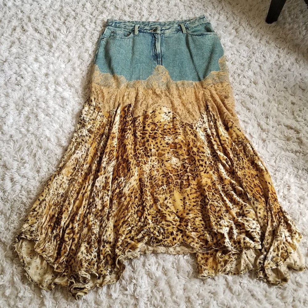 NWOT Newport News Jean/Lace/Leopard Skirt